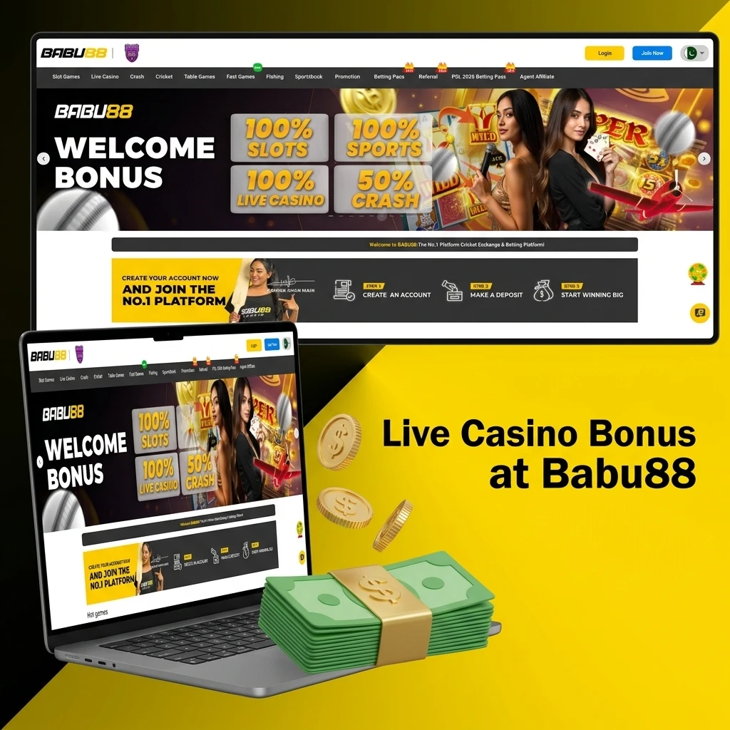 Babu88 live casino 100% welcome bonus up to Rs5,000 for new players in Pakistan with wagering requirements