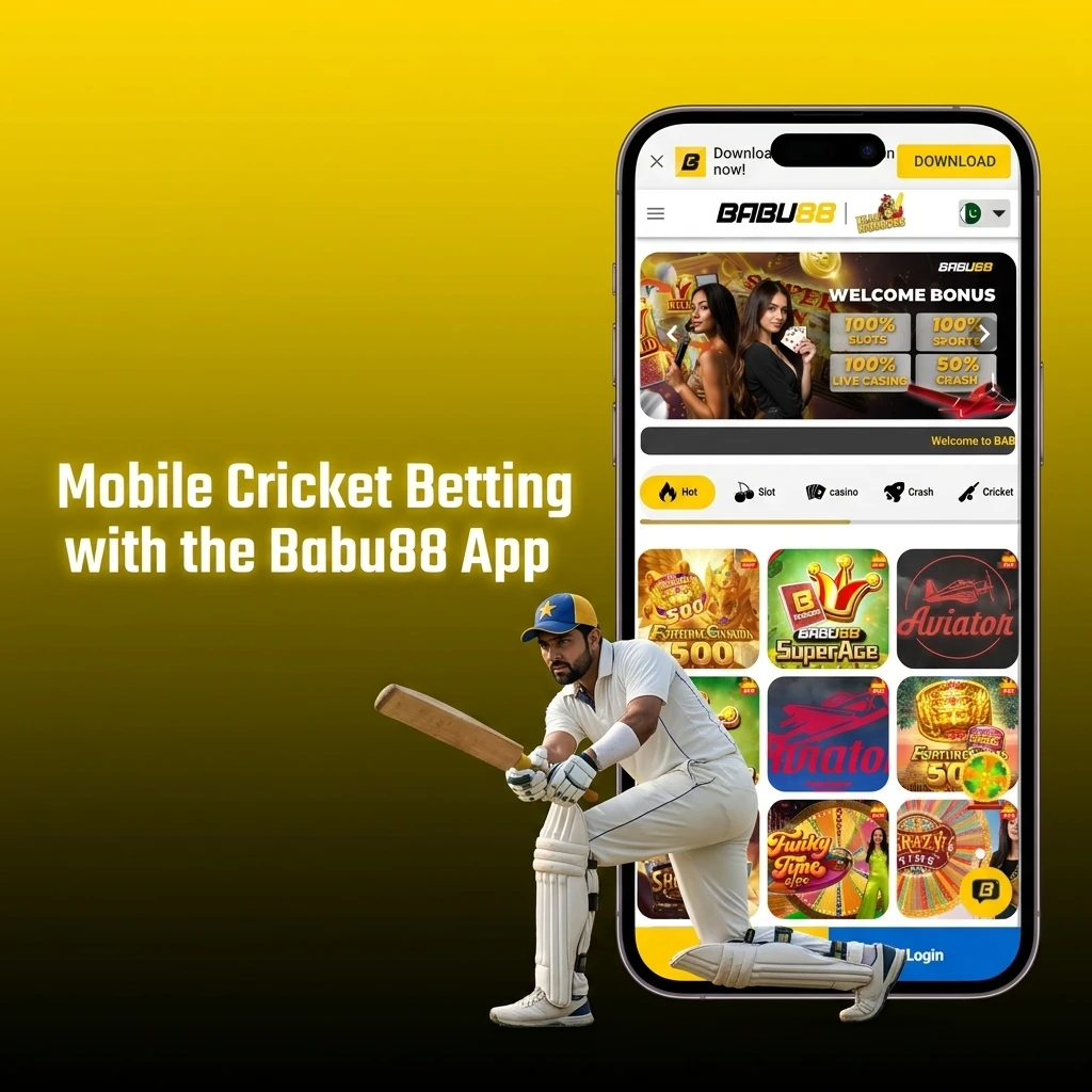 Babu88 mobile app for cricket betting in Pakistan, available on Android and iOS with live and pre-match markets