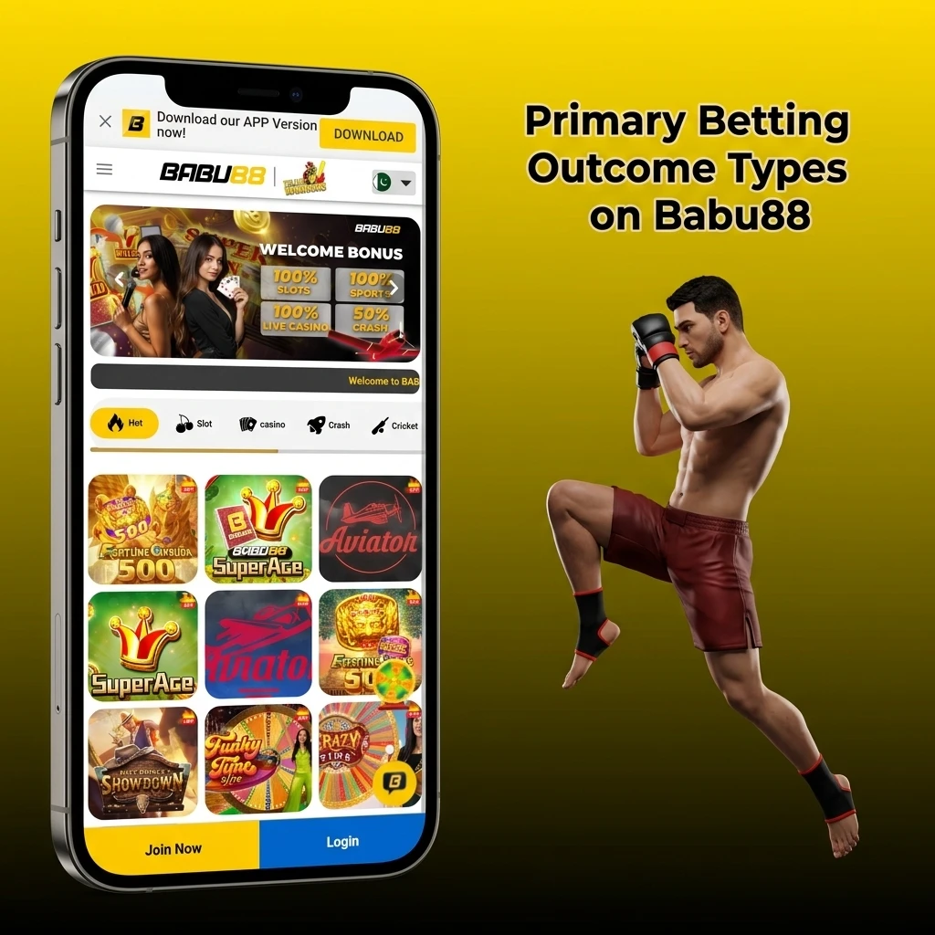 Sports betting outcome types on Babu88 Pakistan including 1X2, double chance, over under, handicap, and BTTS markets