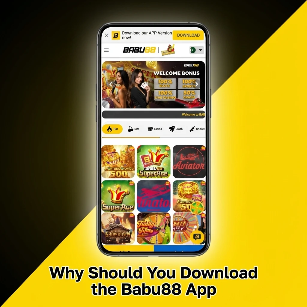 Babu88 app on mobile showing sports betting and casino features with PKR support for Pakistan players